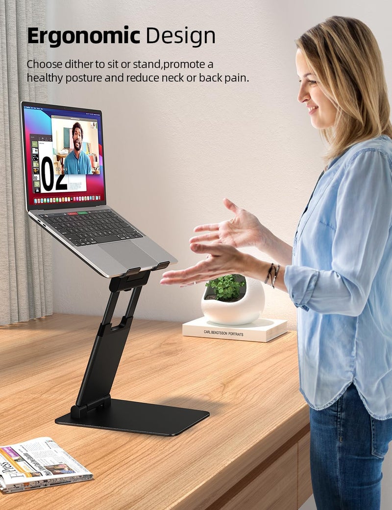 nulaxy Height Adjustable Laptop Stand for Desk, Dual Foldable Aluminum Computer Riser, Pull Out Design Ergonomic Sit to Notebook Holder Convertor, Compatible with All 10-17" Laptops, Tablets, Black - Image 2