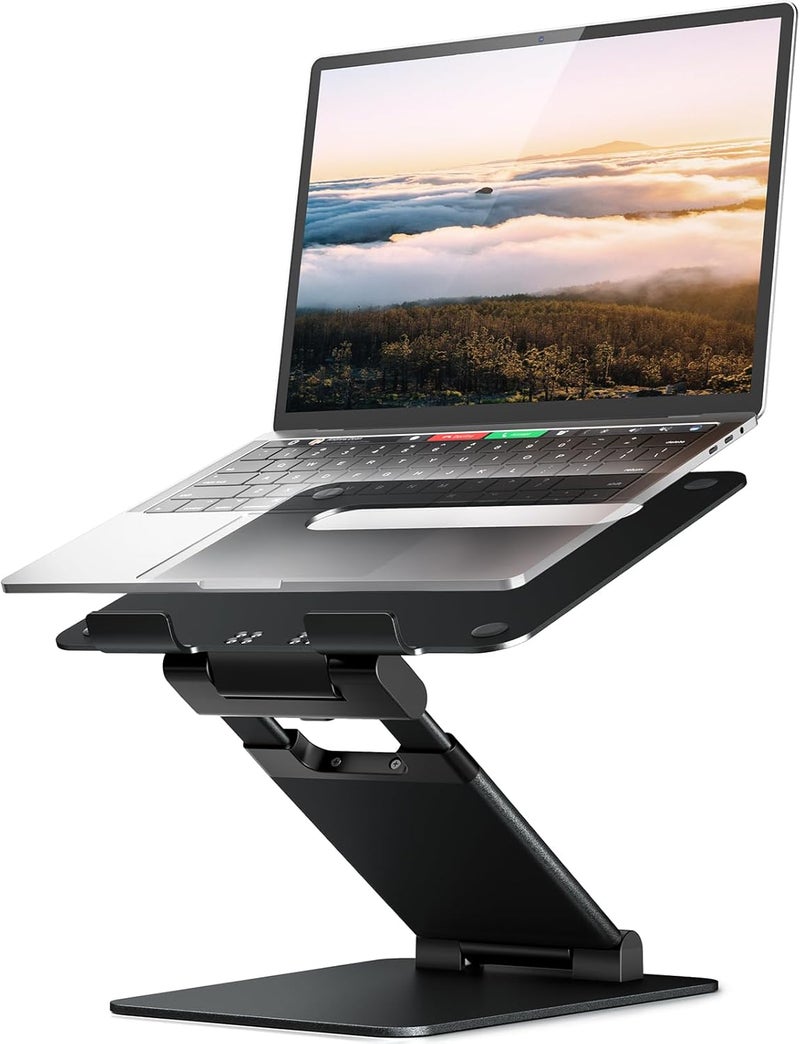 nulaxy Height Adjustable Laptop Stand for Desk, Dual Foldable Aluminum Computer Riser, Pull Out Design Ergonomic Sit to Notebook Holder Convertor, Compatible with All 10-17" Laptops, Tablets, Black - Image 1