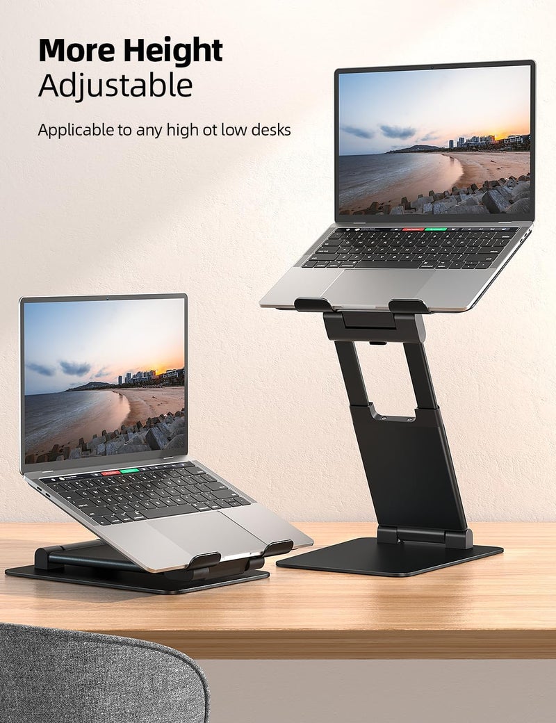 nulaxy Height Adjustable Laptop Stand for Desk, Dual Foldable Aluminum Computer Riser, Pull Out Design Ergonomic Sit to Notebook Holder Convertor, Compatible with All 10-17" Laptops, Tablets, Black - Image 3
