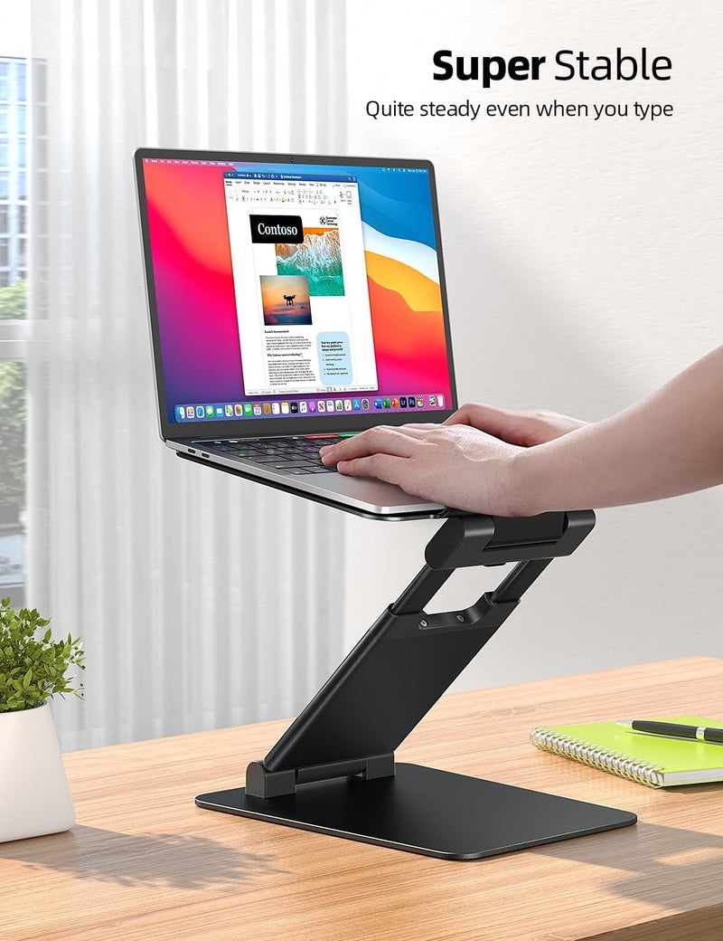 nulaxy Height Adjustable Laptop Stand for Desk, Dual Foldable Aluminum Computer Riser, Pull Out Design Ergonomic Sit to Notebook Holder Convertor, Compatible with All 10-17" Laptops, Tablets, Black - Image 4