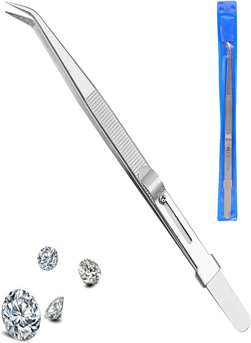 GGOOT Stainless Steel Precision Tweezers | 6.4 Inch Anti-Static Tweezers with Sliding Lock Design,Fine Pointed Tip Tweezers for DIY Jewelry Making - Image 1