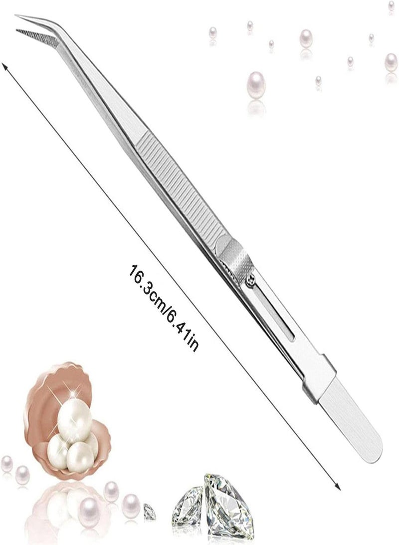 GGOOT Stainless Steel Precision Tweezers | 6.4 Inch Anti-Static Tweezers with Sliding Lock Design,Fine Pointed Tip Tweezers for DIY Jewelry Making - Image 4