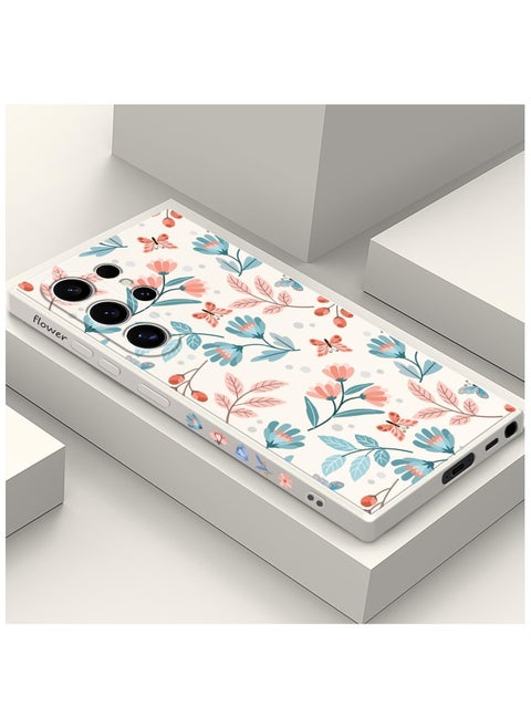 for Samsung S24 Ultra Case Flower Butterfly Pattern Design S24 Ultra Phone Cover Ultra Thin Soft Anti Drop Liquid Silicone Case for Samsung Galaxy S24 Ultra 6.8"-Leaf White