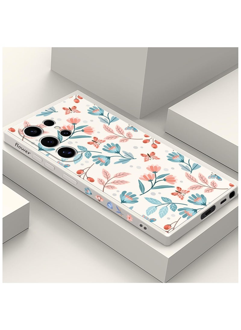 Generic - for Samsung S24 Ultra Case Flower Butterfly Pattern Design S24 Ultra Phone Cover Ultra Thin Soft Anti Drop Liquid Silicone Case for Samsung Galaxy S24 Ultra 6.8"-Leaf White - Image 1
