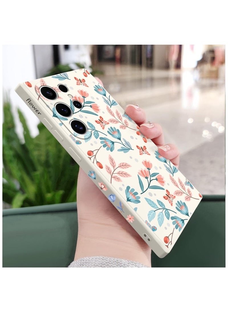 Generic - for Samsung S24 Ultra Case Flower Butterfly Pattern Design S24 Ultra Phone Cover Ultra Thin Soft Anti Drop Liquid Silicone Case for Samsung Galaxy S24 Ultra 6.8"-Leaf White - Image 1