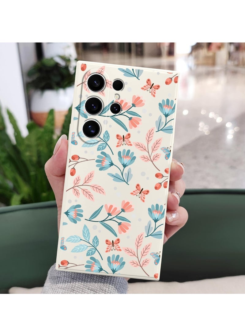 Generic - for Samsung S24 Ultra Case Flower Butterfly Pattern Design S24 Ultra Phone Cover Ultra Thin Soft Anti Drop Liquid Silicone Case for Samsung Galaxy S24 Ultra 6.8"-Leaf White - Image 1