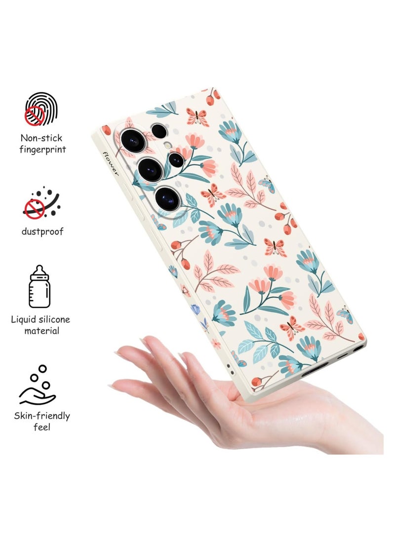 Generic - for Samsung S24 Ultra Case Flower Butterfly Pattern Design S24 Ultra Phone Cover Ultra Thin Soft Anti Drop Liquid Silicone Case for Samsung Galaxy S24 Ultra 6.8"-Leaf White - Image 1