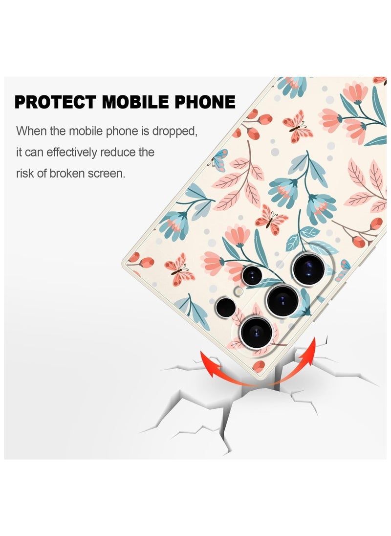 Generic - for Samsung S24 Ultra Case Flower Butterfly Pattern Design S24 Ultra Phone Cover Ultra Thin Soft Anti Drop Liquid Silicone Case for Samsung Galaxy S24 Ultra 6.8"-Leaf White - Image 1