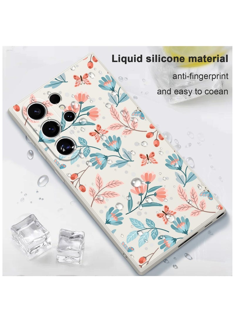 Generic - for Samsung S24 Ultra Case Flower Butterfly Pattern Design S24 Ultra Phone Cover Ultra Thin Soft Anti Drop Liquid Silicone Case for Samsung Galaxy S24 Ultra 6.8"-Leaf White - Image 1