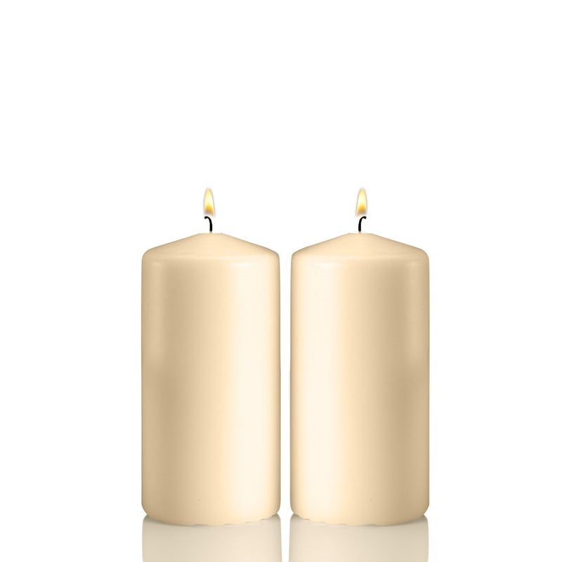 Light In The Dark Ivory Pillar Candles - Set of 2 Unscented Candles - 6 inch Tall, 3 inch Thick - 36 Hour Clean Burn Time - Image 1