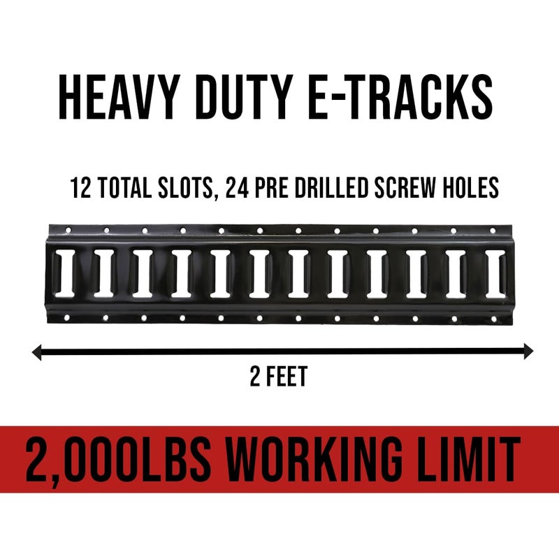 BoxerTool 2 Pack E-Tracks - 2 Feet Length, E Track Tie Down Rails for Cargo, Pickup Trucks, Trailers, Vans, RV, Garage, DIY Organizer - Black Finish - 2,000LBS - Image 2