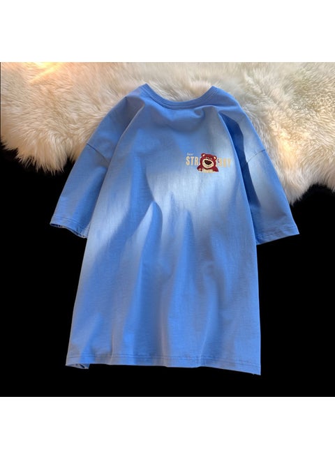 Unisex Cotton Summer Tee Trendy Oversized T-Shirt Royal Blue