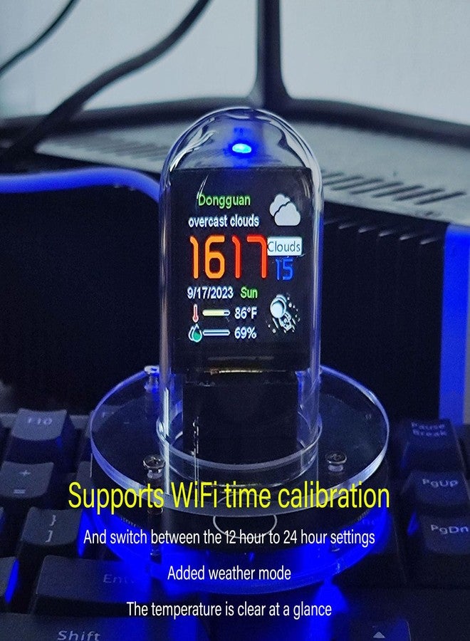 والفرونت ساعة Walfront Nixie Tube بشاشة LCD RGB، تعرض حالة الطقس، وتتميز بخاصية عرض الوقت بنظام 12/24 ساعة، وألبوم إلكتروني، وسهولة الضبط، ودعم معايرة الوقت، ومناسبة لتزيين سطح المكتب. - Image 5