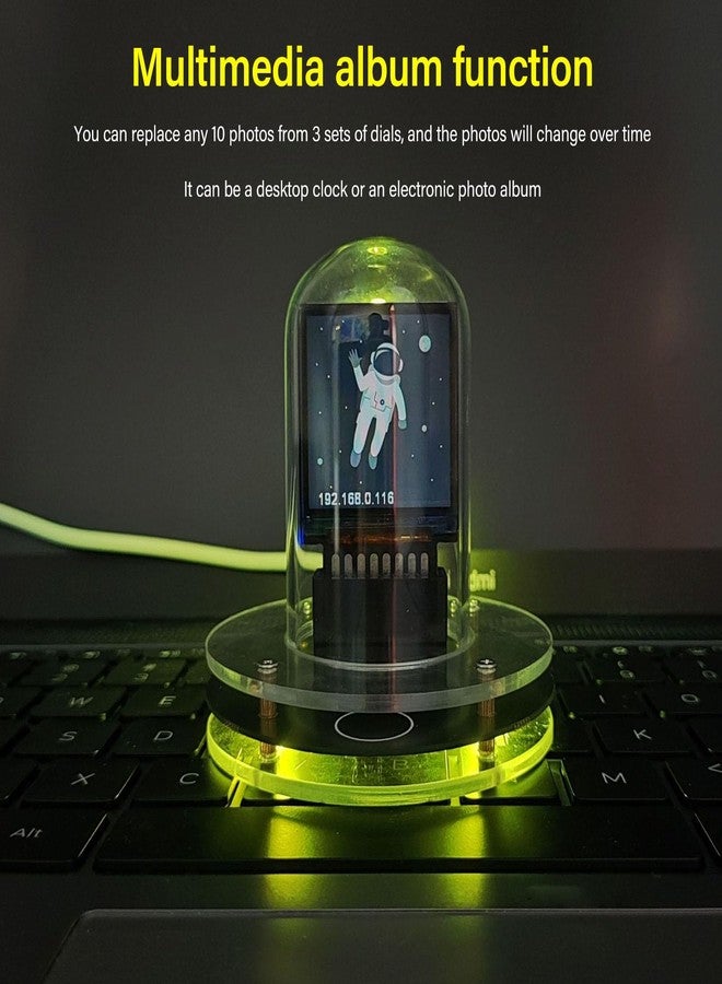 والفرونت ساعة Walfront Nixie Tube بشاشة LCD RGB، تعرض حالة الطقس، وتتميز بخاصية عرض الوقت بنظام 12/24 ساعة، وألبوم إلكتروني، وسهولة الضبط، ودعم معايرة الوقت، ومناسبة لتزيين سطح المكتب. - Image 3