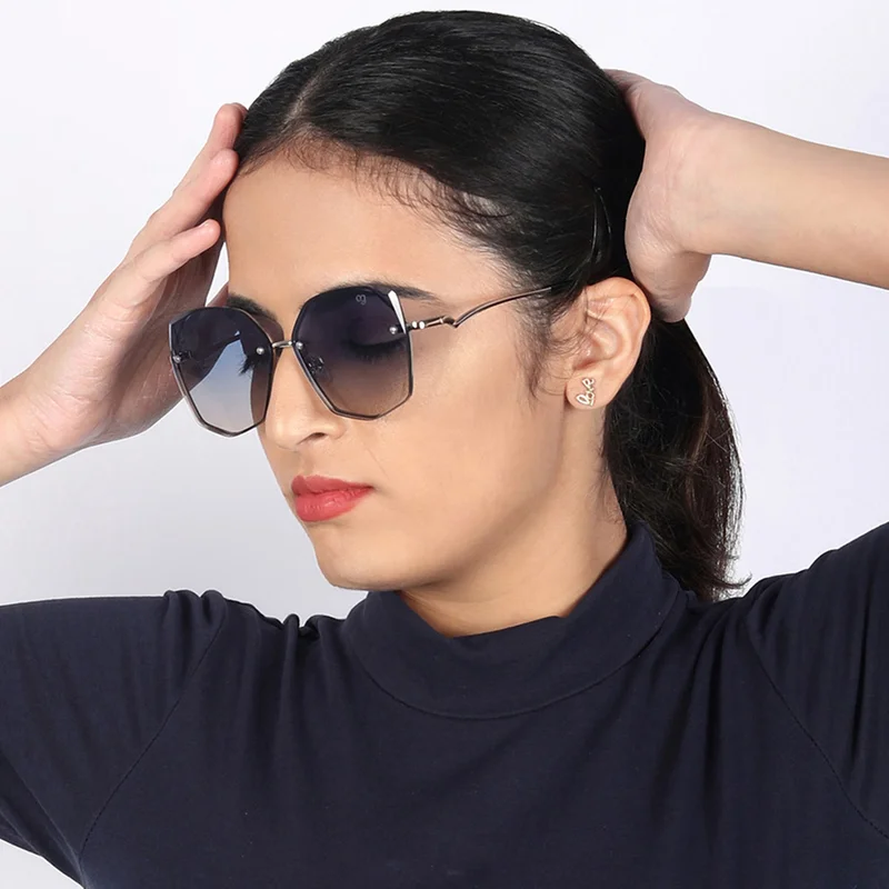 Woggles Latest &amp; Stylish UV Protected Dusk Blue Oversized Rimless Sunglasses for Women