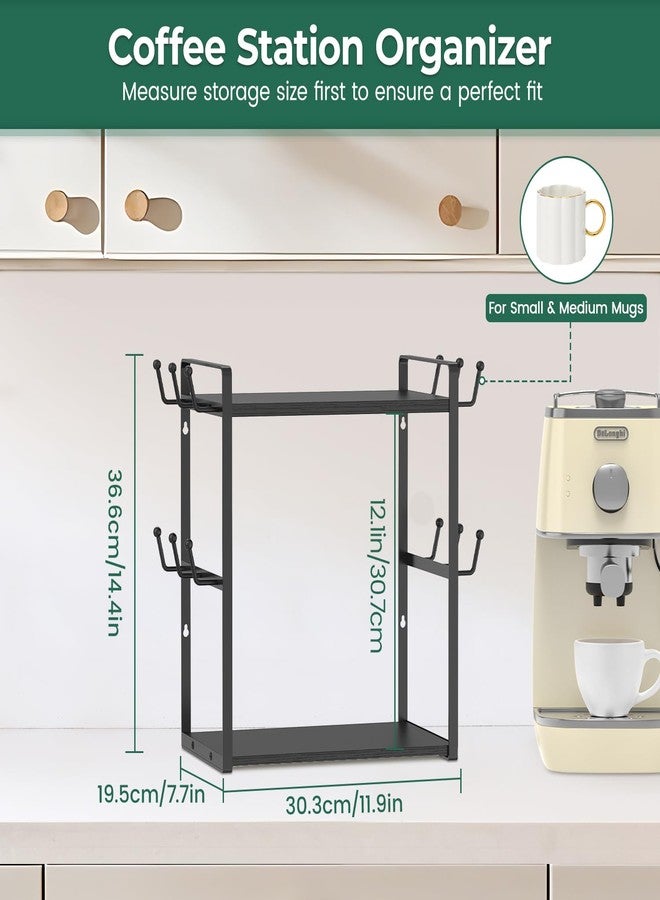 EsLuker.ly Coffee Station Bar Organizer Mug Holder Stand Countertop, 2 Tier Mug Cup Tree Rack for Kitchen Office, Storage Shelf with 12 Hooks, Creat Stylish Coffee Corner, Black - Image 2