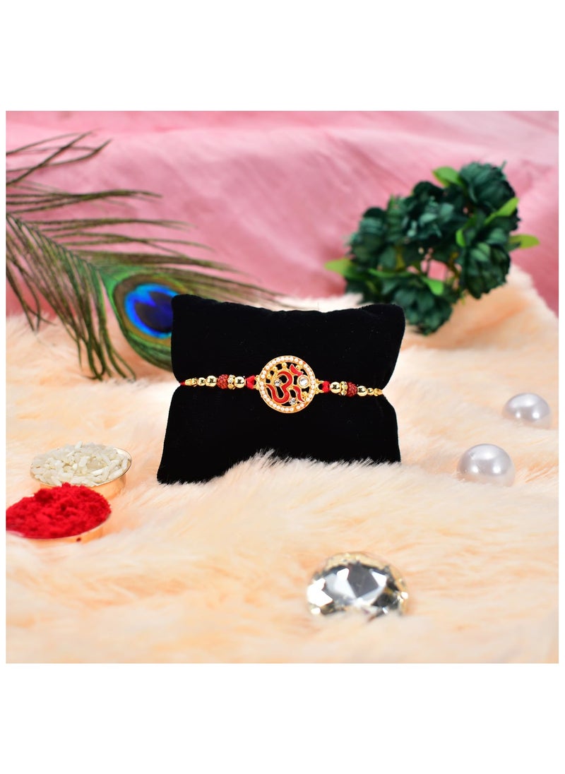 Oblivion - Oblivion Rakhi combo Gift For Brother with center filled chocolates Golden color Swastik Rakhi New Rakhi Rakhi Gift Pack for Sister Rakhi Set Of 1With Greeting Card,Roli-Chaval,Coin - Image 1