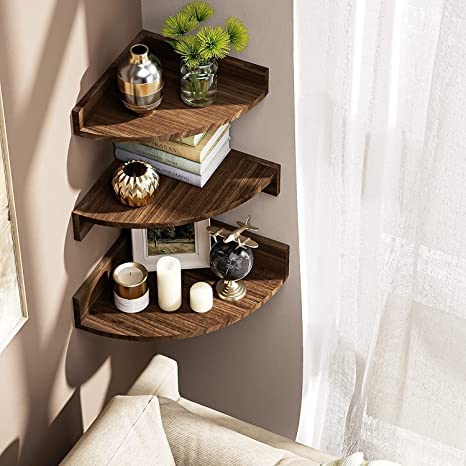 carpentray Sheesham Wood Corner Shelf Wall Mount, Set of 3 Floating Shelves for Wall Storage and Display, Rustic Wall Shelves Wood Shelves for Bedroom, Kitchen, Living Room, Office (Dark Brown) - Image 1
