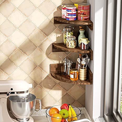 carpentray Sheesham Wood Corner Shelf Wall Mount, Set of 3 Floating Shelves for Wall Storage and Display, Rustic Wall Shelves Wood Shelves for Bedroom, Kitchen, Living Room, Office (Dark Brown) - Image 2