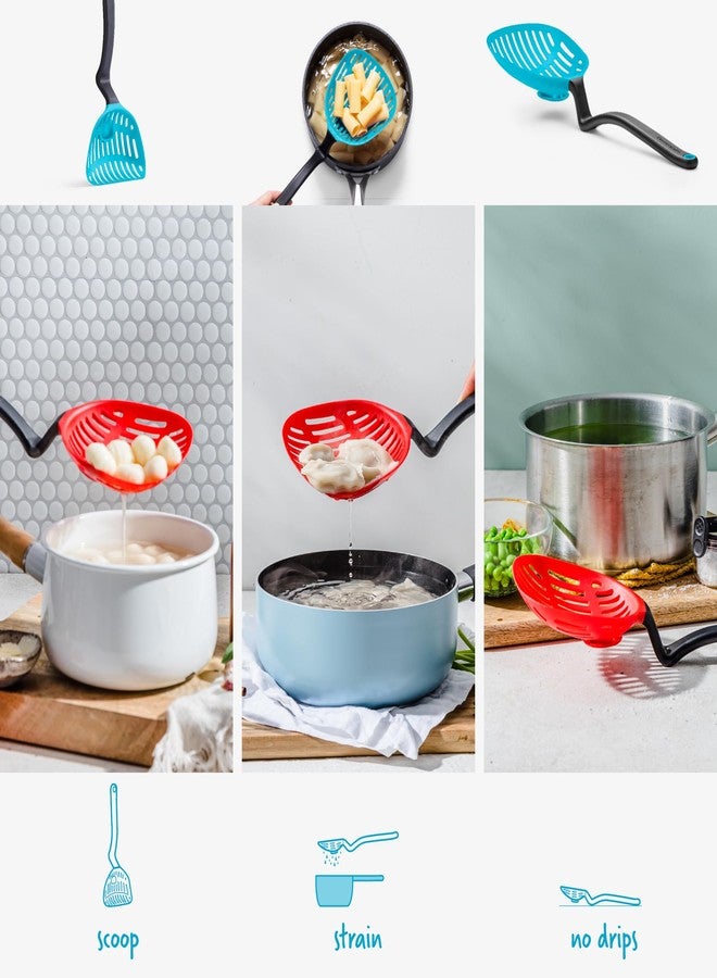 Dreamfarm Big Lestrain 2-In-1 Drip-Catching Sit-Up Slotted Cooking Spoon Scoop & Strainer - 13" Dreamfarm Blue - Image 4
