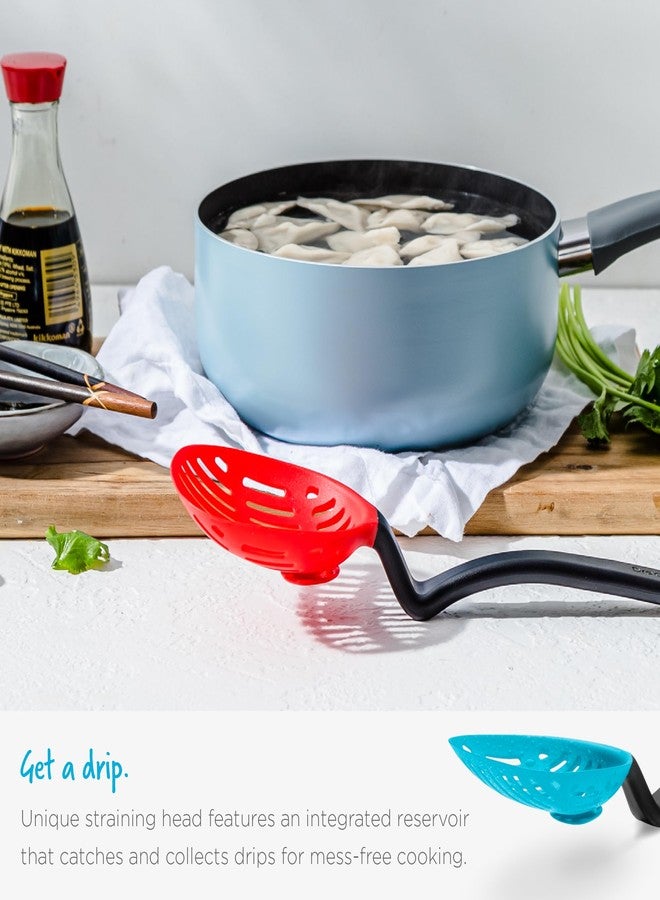 Dreamfarm Big Lestrain 2-In-1 Drip-Catching Sit-Up Slotted Cooking Spoon Scoop & Strainer - 13" Dreamfarm Blue - Image 5