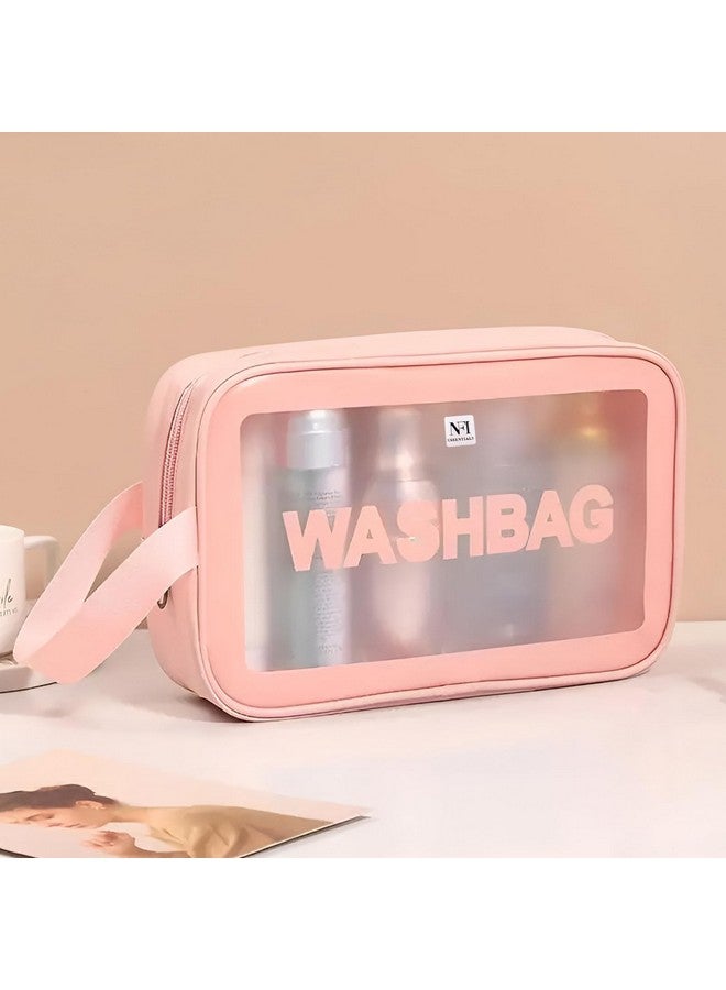 NFI essentials PVC Pack of 2 Transparent Cosmetic Organizer Bag with Handle, Washbag Pouch Travel Makeup Bag Portable Carry Toiletry Storage Bag Makeup Pouch for Women Girls - Image 5