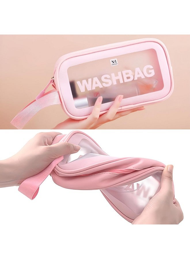 NFI essentials PVC Pack of 2 Transparent Cosmetic Organizer Bag with Handle, Washbag Pouch Travel Makeup Bag Portable Carry Toiletry Storage Bag Makeup Pouch for Women Girls - Image 3