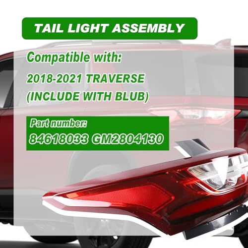 Lochnchn Led Tail Lights Assembly Compatible with Chevy Traverse 2018 2019 2020 2021 Left Driver Side Taillight Rear Lamp with Bulb Replacement 84618033 GM2804130 - Image 2