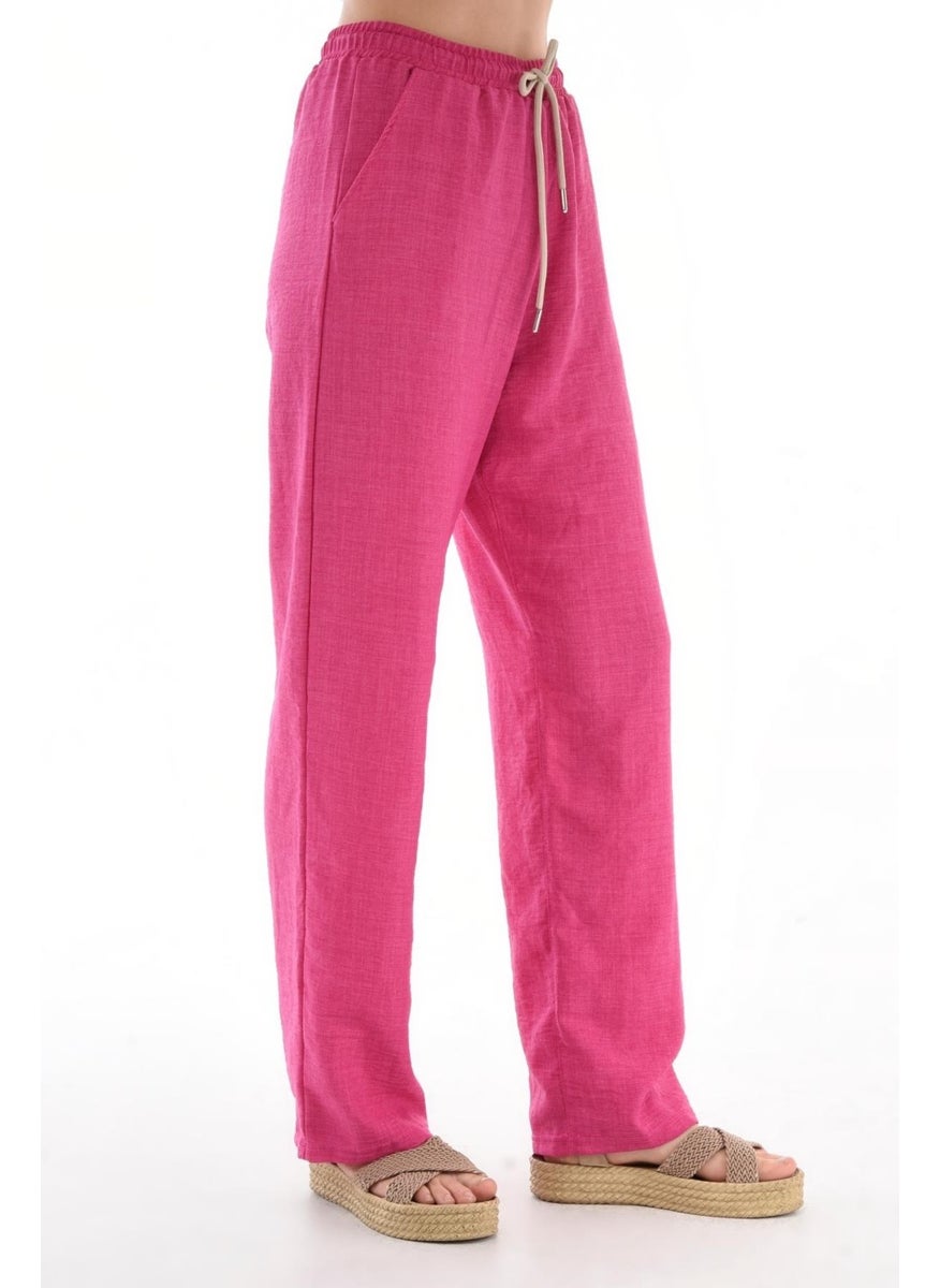 Cedy Denim - Women's Synthetic Linen High Waist Elastic Loose Leg Trousers C610 - Image 1