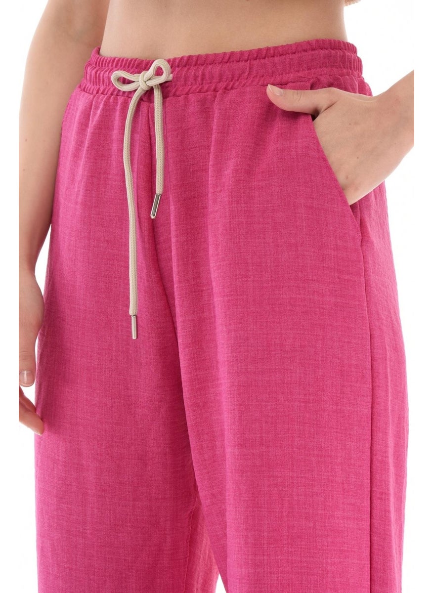Cedy Denim - Women's Synthetic Linen High Waist Elastic Loose Leg Trousers C610 - Image 1