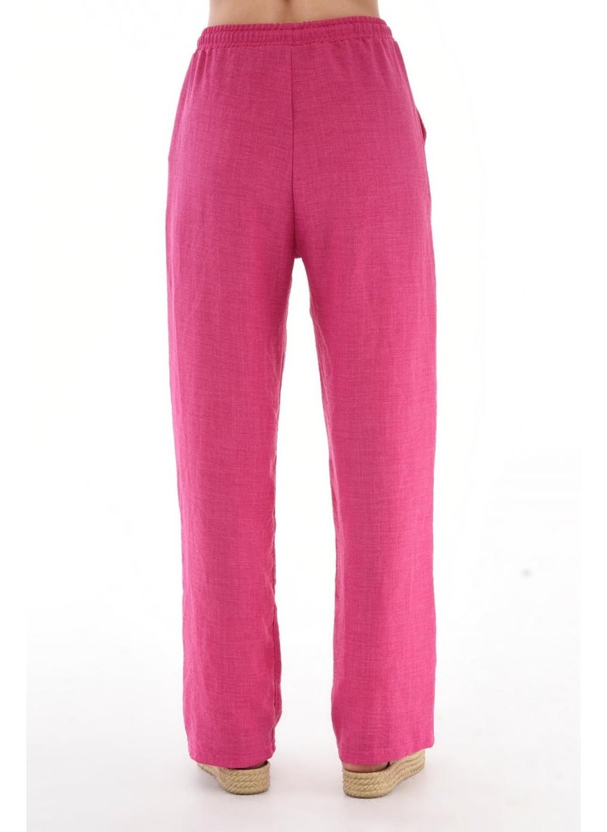 Cedy Denim - Women's Synthetic Linen High Waist Elastic Loose Leg Trousers C610 - Image 1