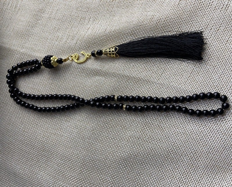 99 Beads Glass Faux Pearl TASBIH Prayer Accessory Black 