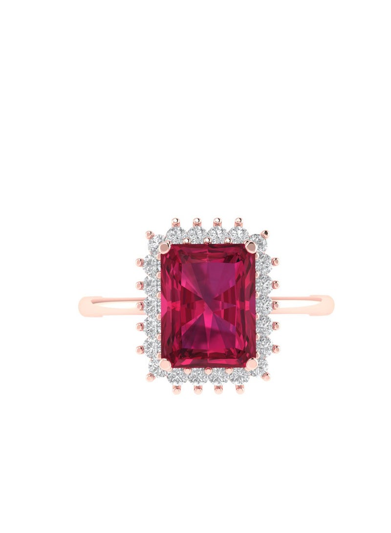 Capri Gold Diana Emerald-Cut Ruby and Glistering Diamond Ring in 18K Rose Gold  - Image 1