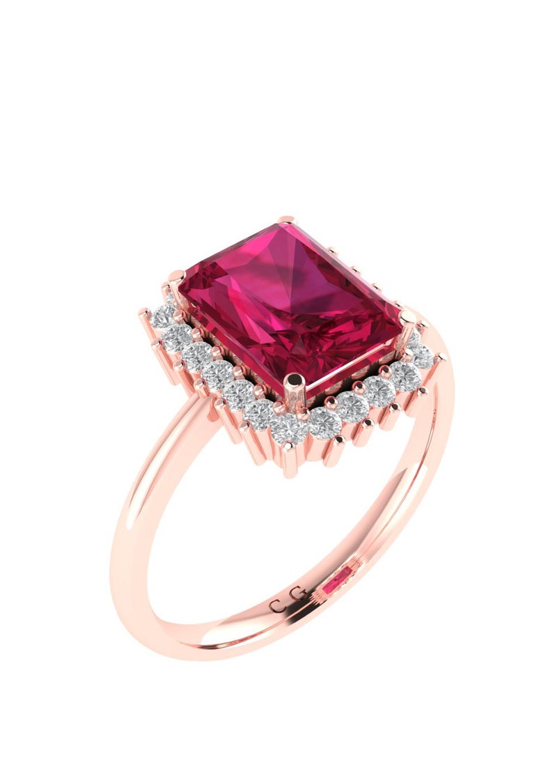 Capri Gold Diana Emerald-Cut Ruby and Glistering Diamond Ring in 18K Rose Gold  - Image 2