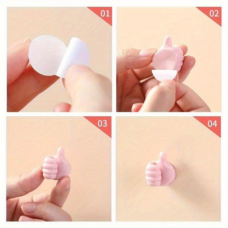 47 Pcs Pink Macaron Color Thumb Wall Hook Creative Adhesive Cable Clip Wall Hanging Hook for Silicone Wall Mounted Cable Storage Bedside Table USB Charger Cable Managers Key Hooks Utility Hooks - Image 2