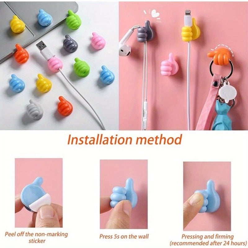 47 Pcs Pink Macaron Color Thumb Wall Hook Creative Adhesive Cable Clip Wall Hanging Hook for Silicone Wall Mounted Cable Storage Bedside Table USB Charger Cable Managers Key Hooks Utility Hooks - Image 5