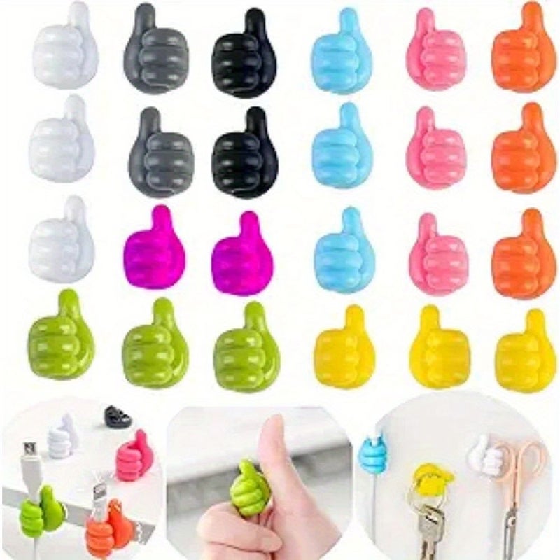 47 Pcs Pink Macaron Color Thumb Wall Hook Creative Adhesive Cable Clip Wall Hanging Hook for Silicone Wall Mounted Cable Storage Bedside Table USB Charger Cable Managers Key Hooks Utility Hooks - Image 1
