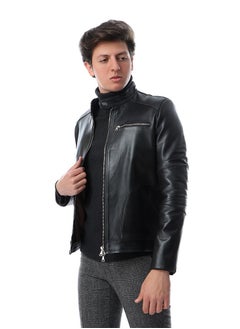 Generic Band Neck Leather Jacket With Pockets genuine leather 100%  - Image 2