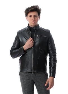 Generic Band Neck Leather Jacket With Pockets genuine leather 100%  - Image 4