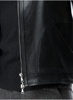 Generic Band Neck Leather Jacket With Pockets genuine leather 100%  - Image 5