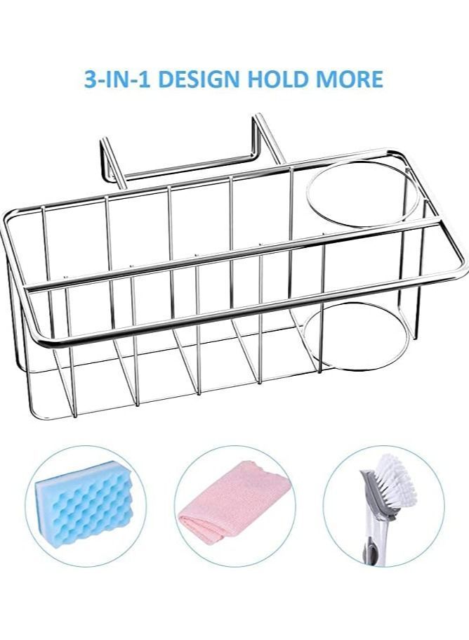 واي آند دي Sponge Holder for Kitchen Sink, 3-in-1 Sink Caddy with Adhesive Pad, Stainless Steel Holder, Organizer Sponge, Dish Brush and Towel, No Drilling (Adhesive) - Image 1