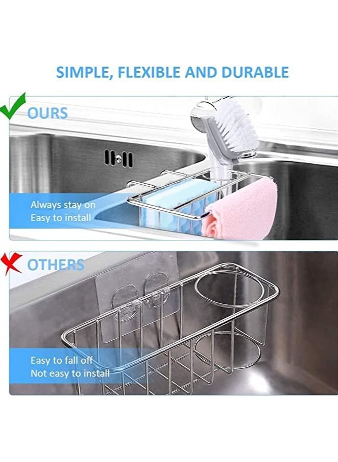 واي آند دي Sponge Holder for Kitchen Sink, 3-in-1 Sink Caddy with Adhesive Pad, Stainless Steel Holder, Organizer Sponge, Dish Brush and Towel, No Drilling (Adhesive) - Image 3