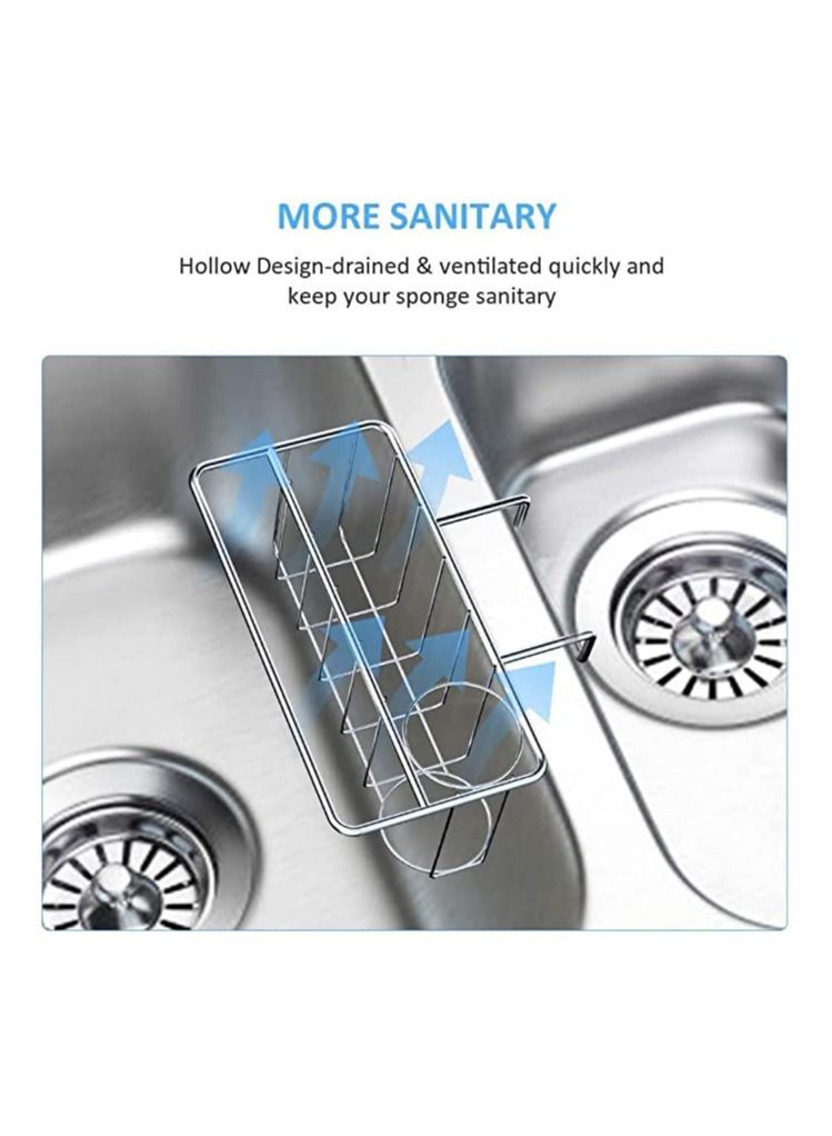 واي آند دي Sponge Holder for Kitchen Sink, 3-in-1 Sink Caddy with Adhesive Pad, Stainless Steel Holder, Organizer Sponge, Dish Brush and Towel, No Drilling (Adhesive) - Image 4