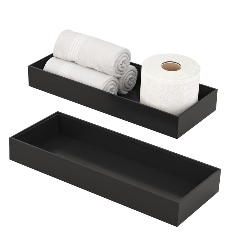 VeyFey Toilet Tank Tray for Modern Black Bathroom Decor Set of 2 Toilet Tank Topper Paper Storage Decorative Organizer Box Wood Vanity Tray for Counter Decor Dresser Tops 15" x 6" x 2" (Black) - Image 2