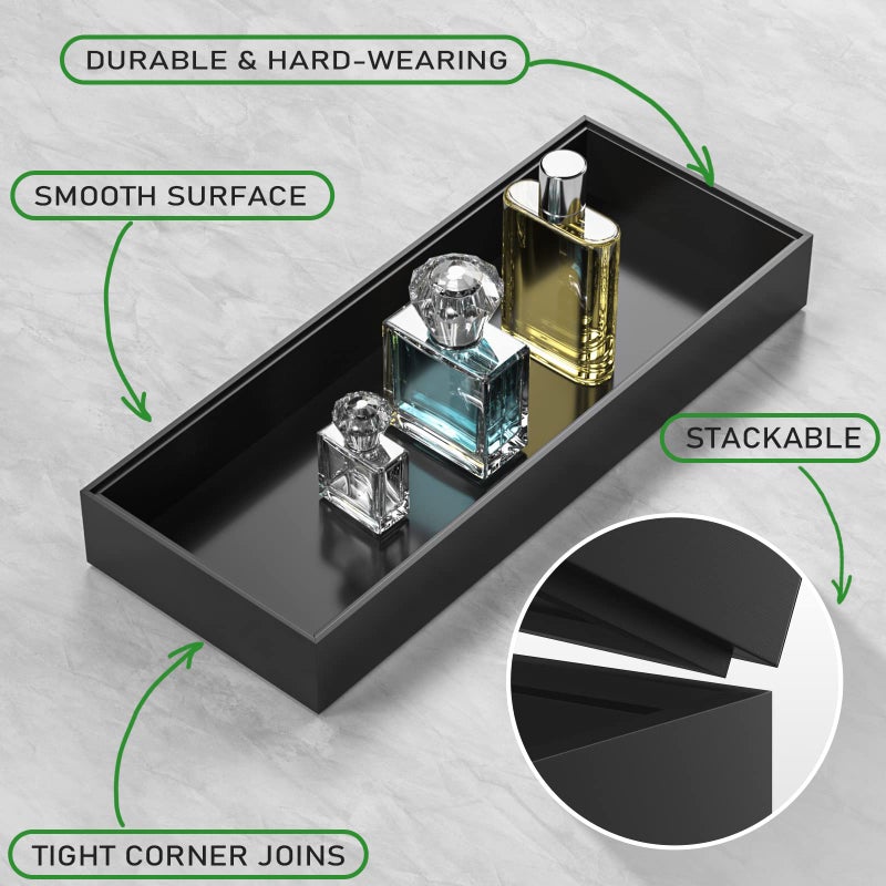 VeyFey Toilet Tank Tray for Modern Black Bathroom Decor Set of 2 Toilet Tank Topper Paper Storage Decorative Organizer Box Wood Vanity Tray for Counter Decor Dresser Tops 15" x 6" x 2" (Black) - Image 3