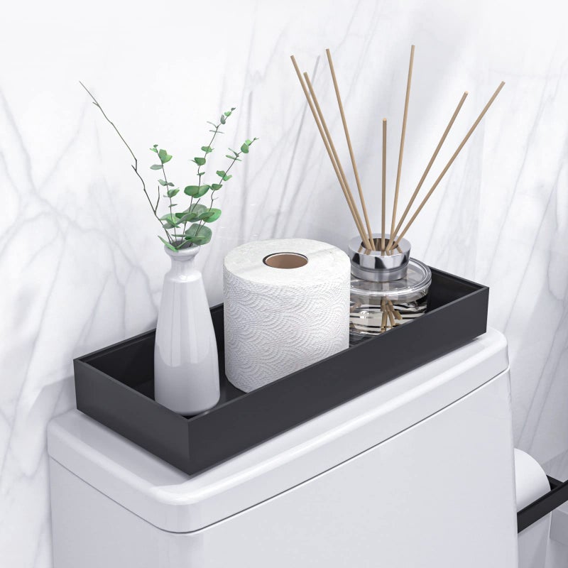 VeyFey Toilet Tank Tray for Modern Black Bathroom Decor Set of 2 Toilet Tank Topper Paper Storage Decorative Organizer Box Wood Vanity Tray for Counter Decor Dresser Tops 15" x 6" x 2" (Black) - Image 1