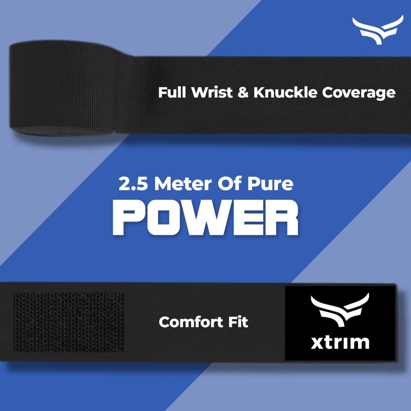 XTRIM Boxing Hand Wraps for Men & Women, Set of 2, 5cm x 2.5m, Polyester Cotton Blend, Wrist Support for MMA, Boxing, Muay Thai, Kickboxing, Velcro Closure, Training Accessories (Black) - Image 4