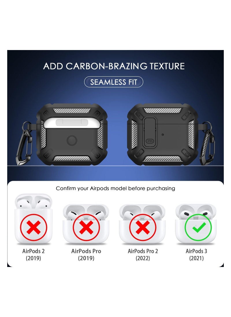 Generic - for AirPods 3rd Generation Case Cover Shockproof Hard Shell Protective Armor with Lock for AirPod Gen 3 Charging Case 2021 Front LED Visible Black - Image 1