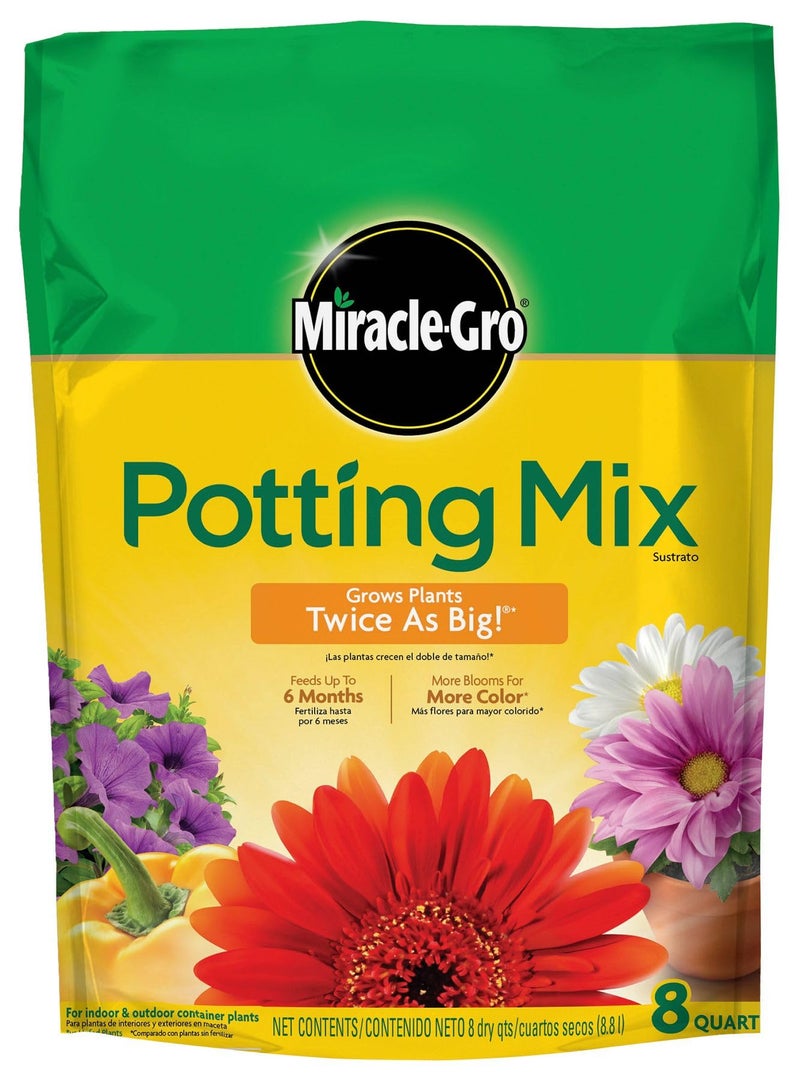 Miracle-Gro Potting Mix, For Indoor or Outdoor Potted Plants, Flowers, Vegetables, Shrubs, Annuals, and Perennials, Feeds Up to 6 Months, 8 qt. - Image 1