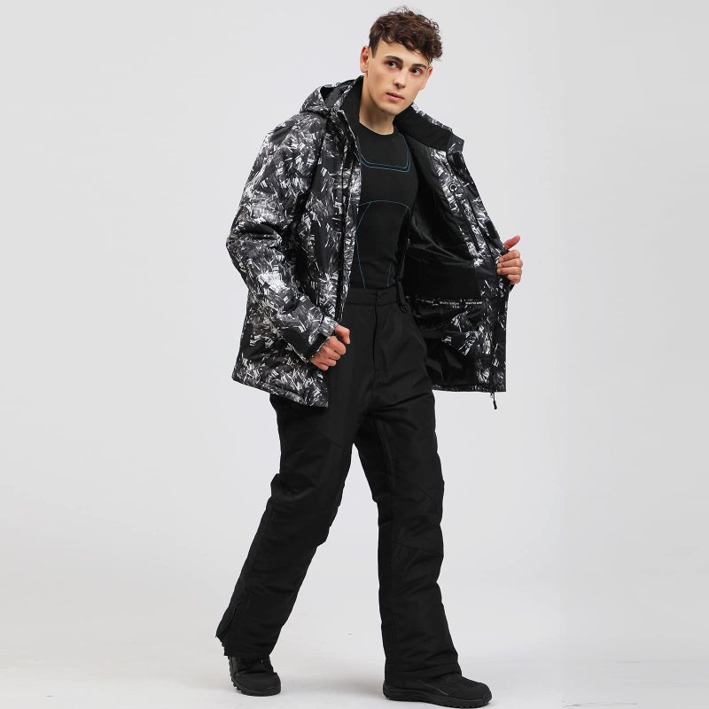Come Wonka Mens Ski Jacket and Pants Set Ski Suit Winter Waterproof Windproof Hooded Snow Coat 2 Pieces Snowboarding Snowsuits Black+Black X-Large - Image 2